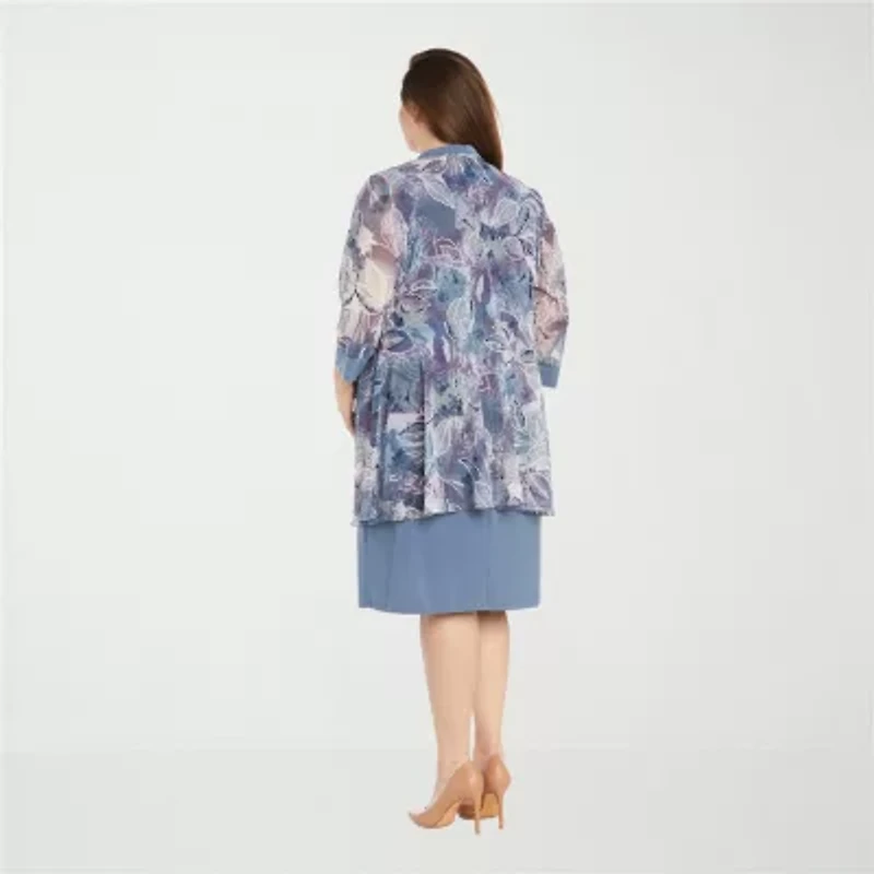R & M Richards Womens Plus Leaf Jacket Dress With Removable Necklace