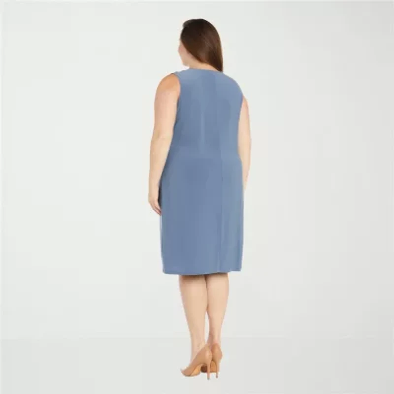 R & M Richards Womens Plus Leaf Jacket Dress With Removable Necklace