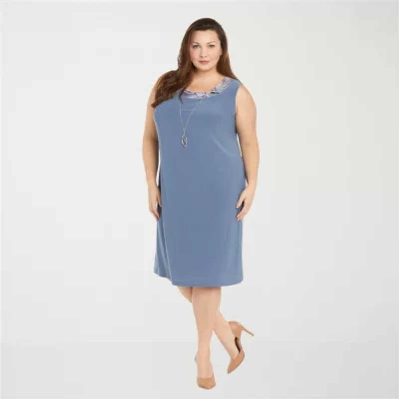 R & M Richards Womens Plus Leaf Jacket Dress With Removable Necklace