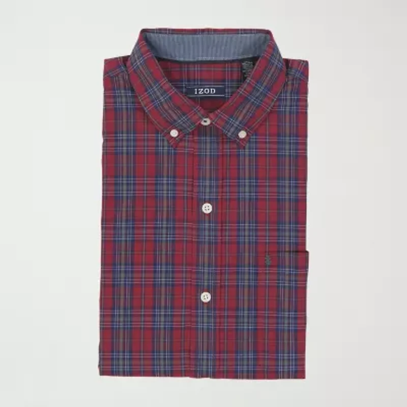 IZOD Performance Comfort Tartan Mens Long Sleeve Classic Fit Stretch Fabric Button-Down Shirt