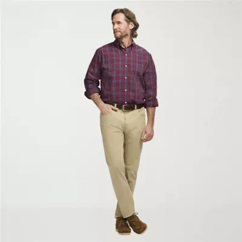 IZOD Performance Comfort Tartan Mens Long Sleeve Classic Fit Stretch Fabric Button-Down Shirt