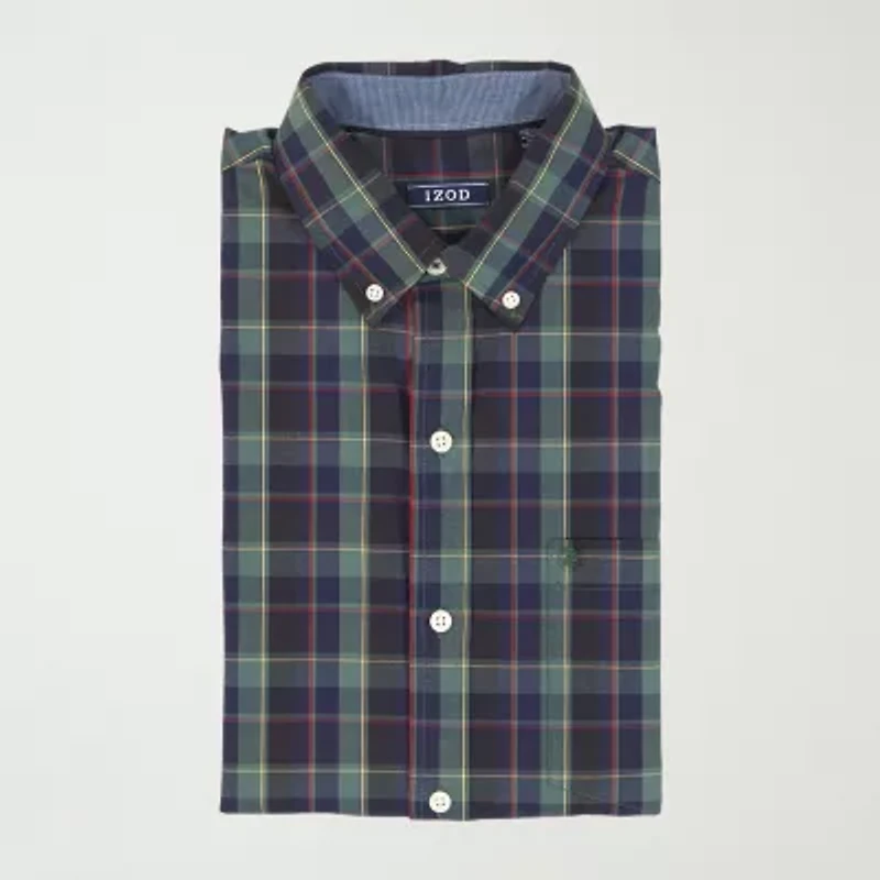 IZOD Performance Comfort Tartan Mens Long Sleeve Classic Fit Stretch Fabric Button-Down Shirt