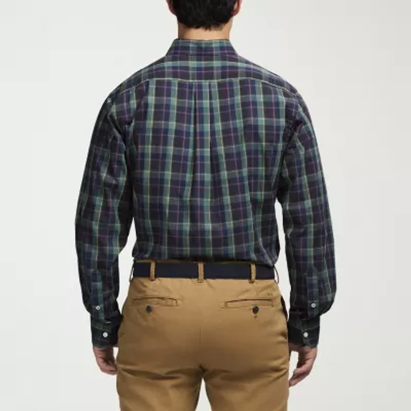 IZOD Performance Comfort Tartan Mens Long Sleeve Classic Fit Stretch Fabric Button-Down Shirt