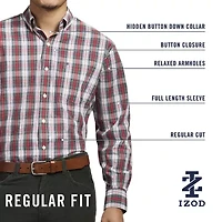 IZOD Performance Comfort Tartan Mens Long Sleeve Classic Fit Stretch Fabric Button-Down Shirt
