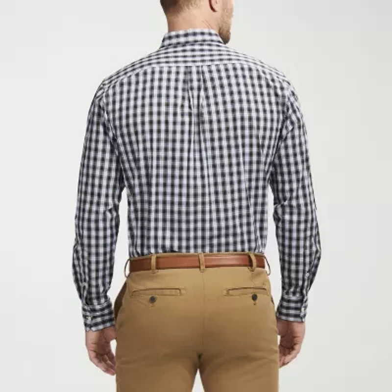 IZOD Performance Comfort Tartan Mens Long Sleeve Classic Fit Stretch Fabric Button-Down Shirt