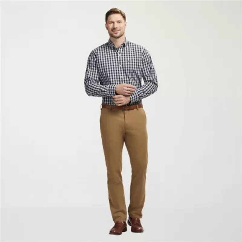 IZOD Performance Comfort Tartan Mens Long Sleeve Classic Fit Stretch Fabric Button-Down Shirt