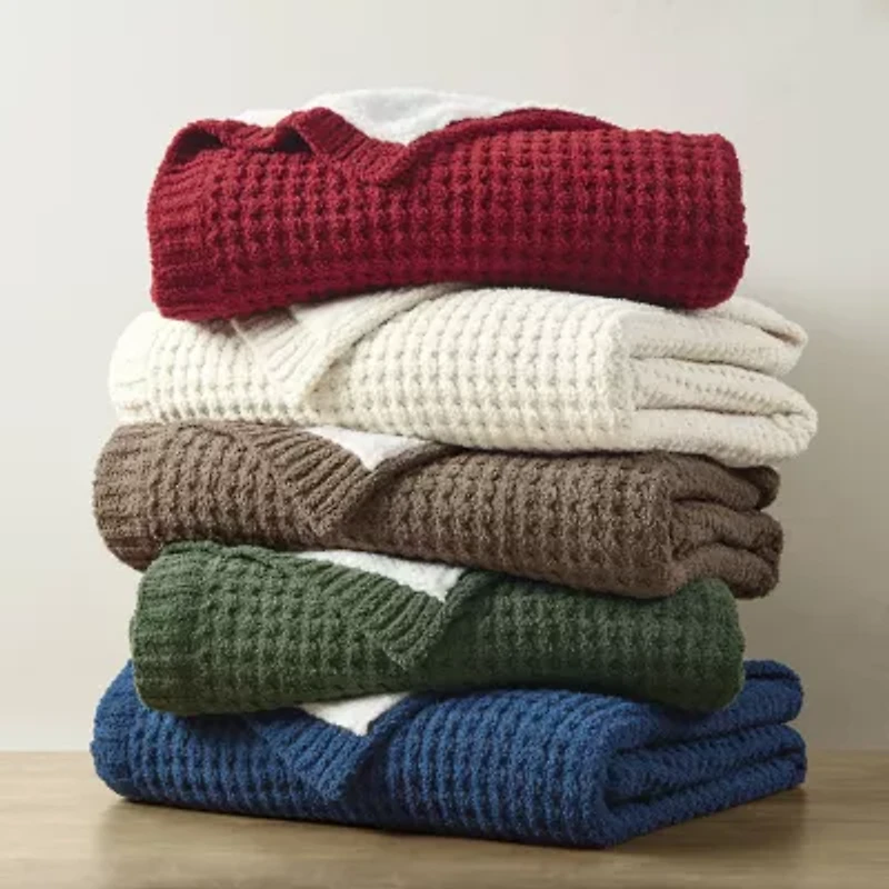 Madison Park Eden Waffle Knit Chenille Throw