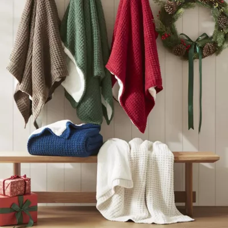 Madison Park Eden Waffle Knit Chenille Throw