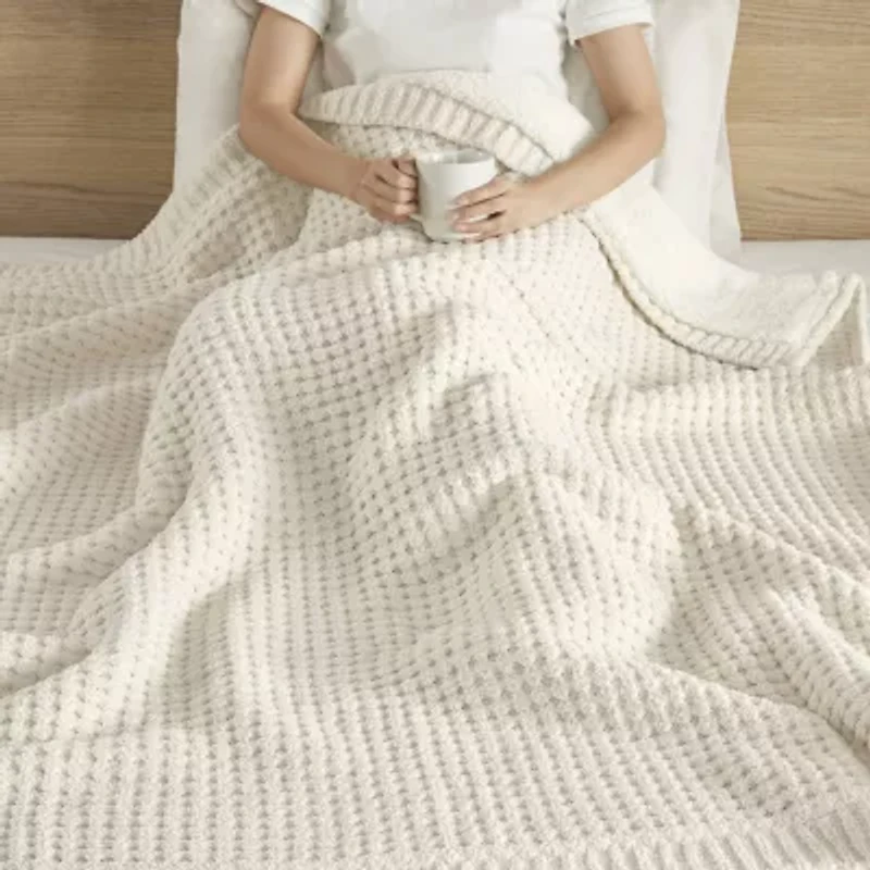 Madison Park Eden Waffle Knit Chenille Throw