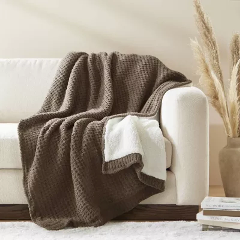 Madison Park Eden Waffle Knit Chenille Throw