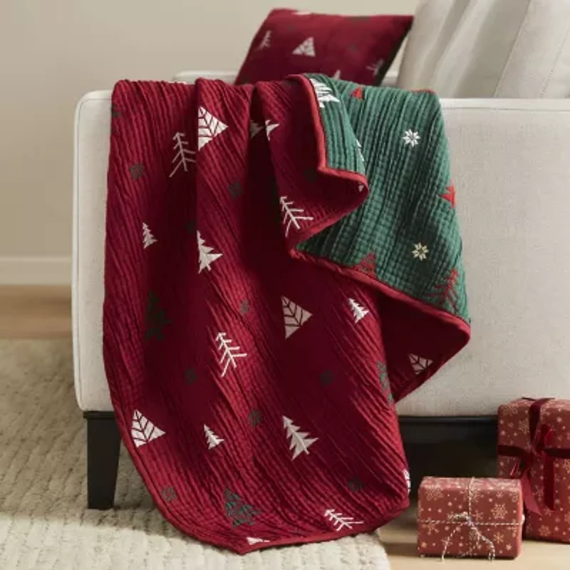 Madison Park Madison Park Holly Christmas Jacquard 2 Piece Throw & Pillow Set 2-pc. Throw