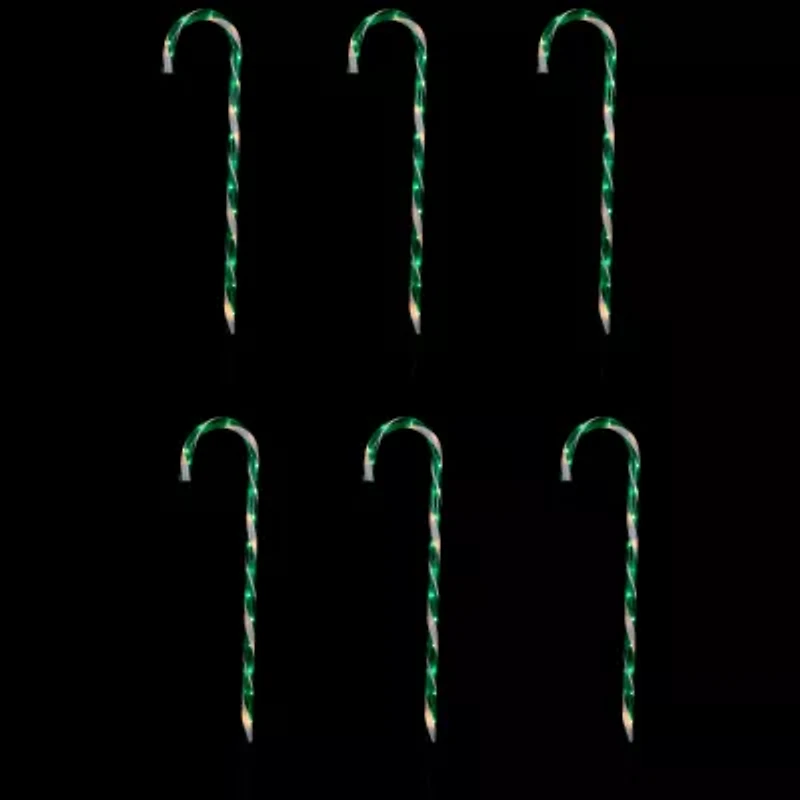Northlight Lighted Candy Cane Pathway Markers - 28in - Green - Set Of 6 Christmas Yard Art