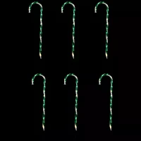 Northlight Lighted Candy Cane Pathway Markers - 28in - Green - Set Of 6 Christmas Yard Art