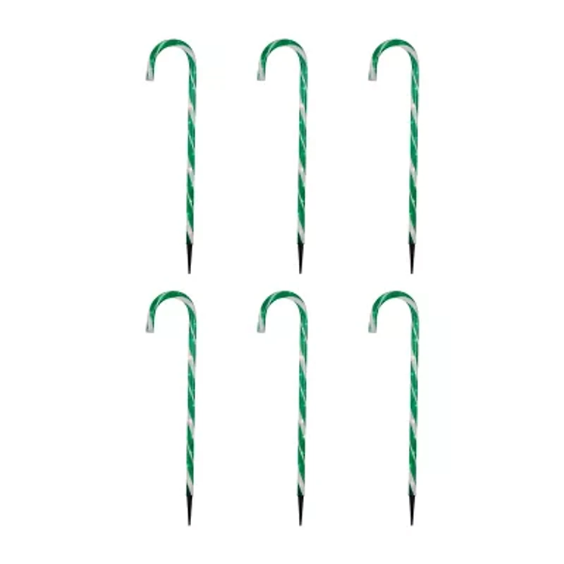 Northlight Lighted Candy Cane Pathway Markers - 28in - Green - Set Of 6 Christmas Yard Art