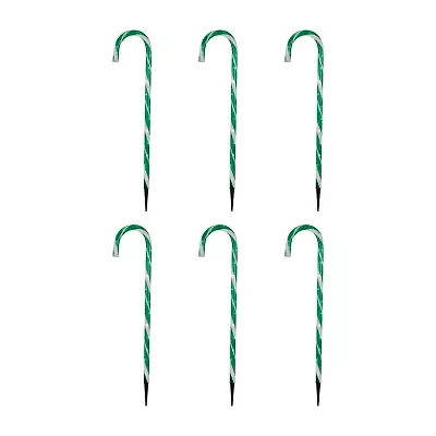 Northlight Lighted Candy Cane Pathway Markers - 28in - Green - Set Of 6 Christmas Yard Art