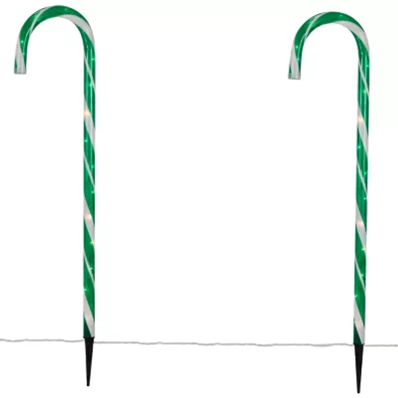 Northlight Lighted Candy Cane Pathway Markers - 28in - Green - Set Of 6 Christmas Yard Art