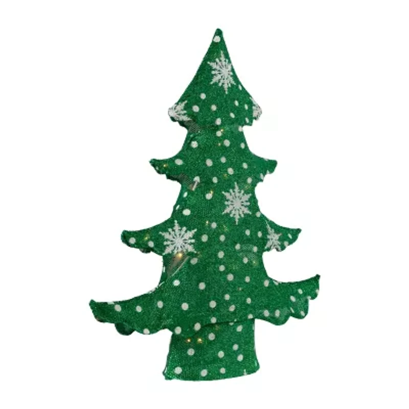 Northlight 3d Lighted Tree - 20in - Green And White - Clear Lights Christmas Yard Art