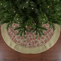 Northlight 48in Tan And Red Rustic Burlap Poinsettia Indoor Tree Skirt