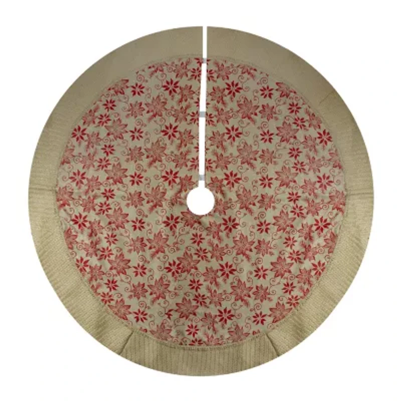 Northlight 48in Tan And Red Rustic Burlap Poinsettia Indoor Tree Skirt