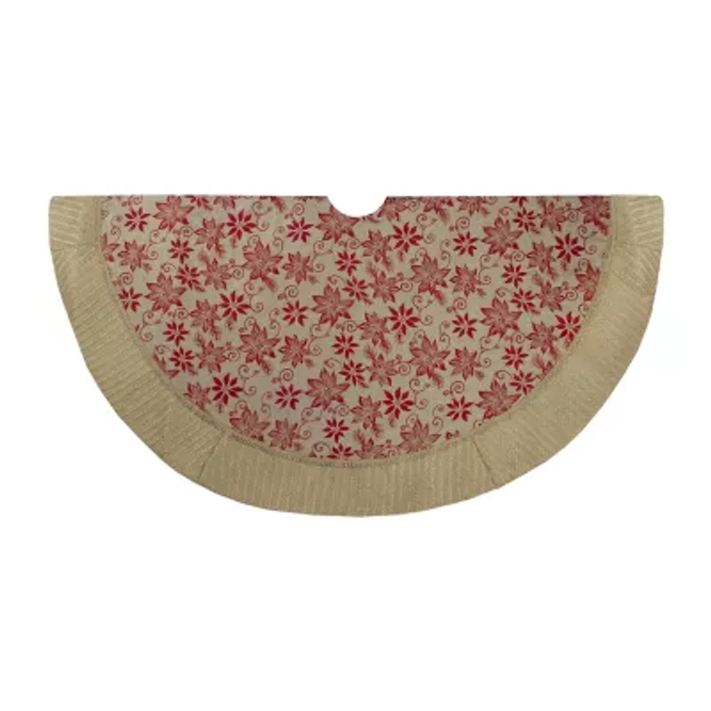 Northlight 48in Tan And Red Rustic Burlap Poinsettia Indoor Tree Skirt