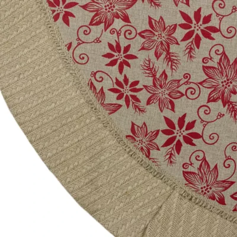 Northlight 48in Tan And Red Rustic Burlap Poinsettia Indoor Tree Skirt