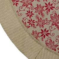 Northlight 48in Tan And Red Rustic Burlap Poinsettia Indoor Tree Skirt