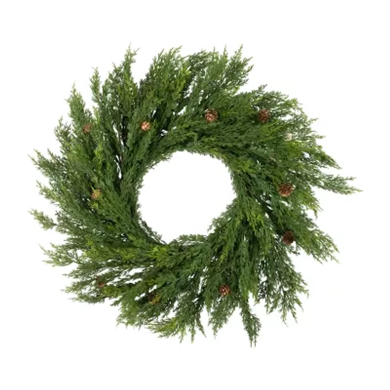 Northlight Real Touch™️ Cedar With Pinecones - 24in - Unlit Wreath