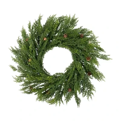 Northlight Real Touch™️ Cedar With Pinecones - 24in - Unlit Wreath