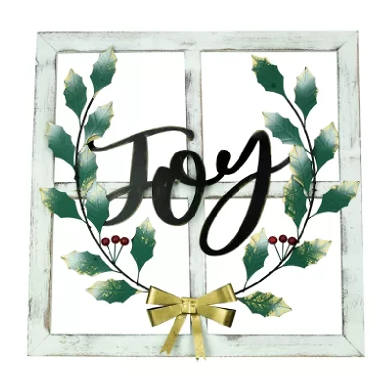 Northlight 23.75in Joy Window Frame With Holly Wall Sign