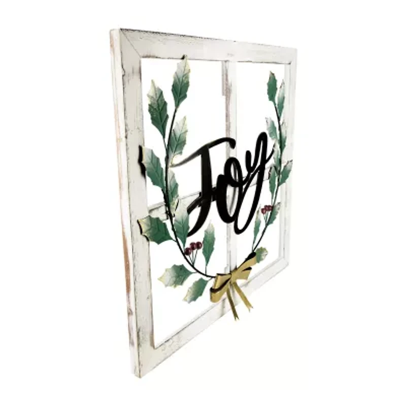 Northlight 23.75in Joy Window Frame With Holly Wall Sign