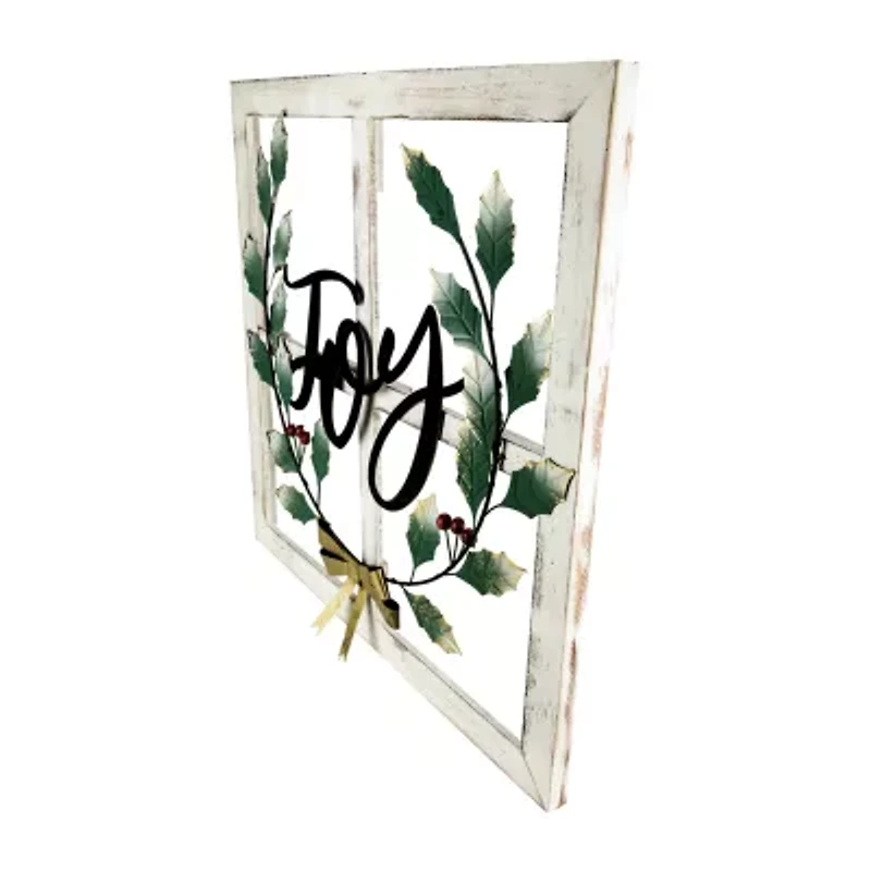 Northlight 23.75in Joy Window Frame With Holly Wall Sign