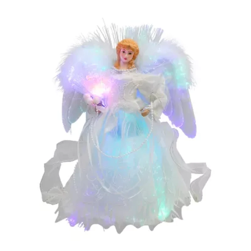 Northlight Fiber Optic Color-Changing Angel With Dove - 12in - White Christmas Tree Topper