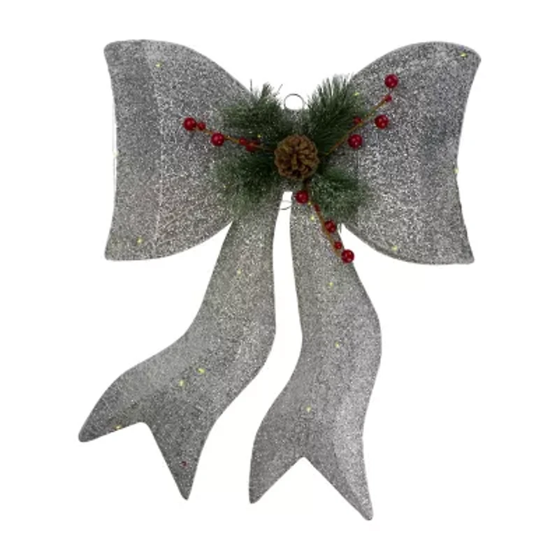 Northlight 22" Led Gradient Mesh Bow Silver Finish Warm White Christmas Yard Art