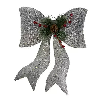 Northlight 22" Led Gradient Mesh Bow Silver Finish Warm White Christmas Yard Art