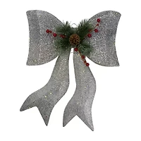 Northlight 22" Led Gradient Mesh Bow Silver Finish Warm White Christmas Yard Art