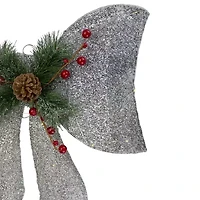 Northlight 22" Led Gradient Mesh Bow Silver Finish Warm White Christmas Yard Art