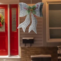 Northlight 22" Led Gradient Mesh Bow Silver Finish Warm White Christmas Yard Art