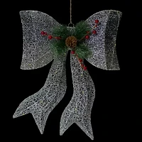 Northlight 22" Led Gradient Mesh Bow Silver Finish Warm White Christmas Yard Art