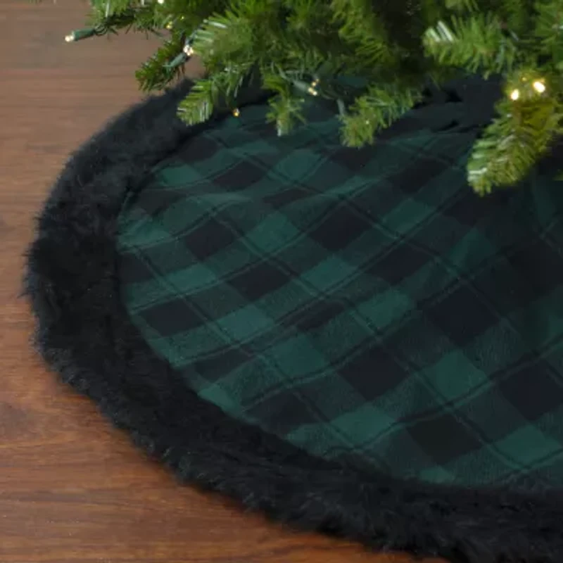 Northlight 48in Green And Black Plaid With Faux Fur Indoor Tree Skirt