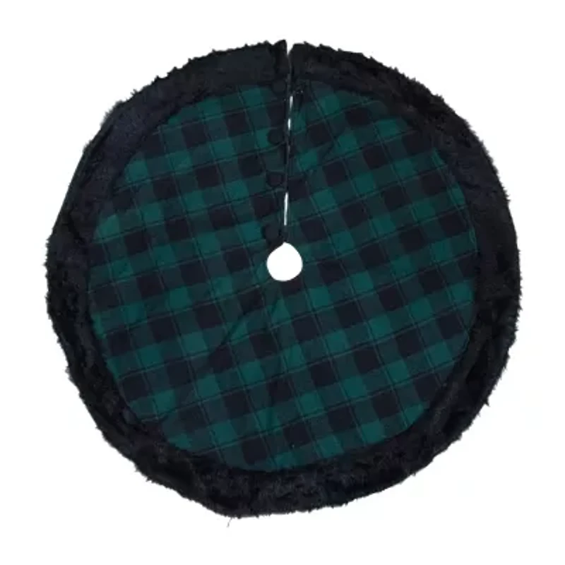 Northlight 48in Green And Black Plaid With Faux Fur Indoor Tree Skirt