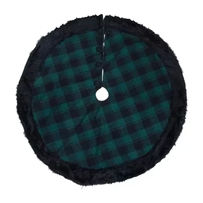 Northlight 48in Green And Black Plaid With Faux Fur Indoor Tree Skirt