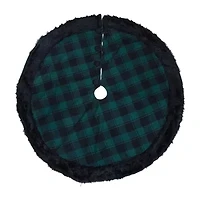 Northlight 48in Green And Black Plaid With Faux Fur Indoor Tree Skirt