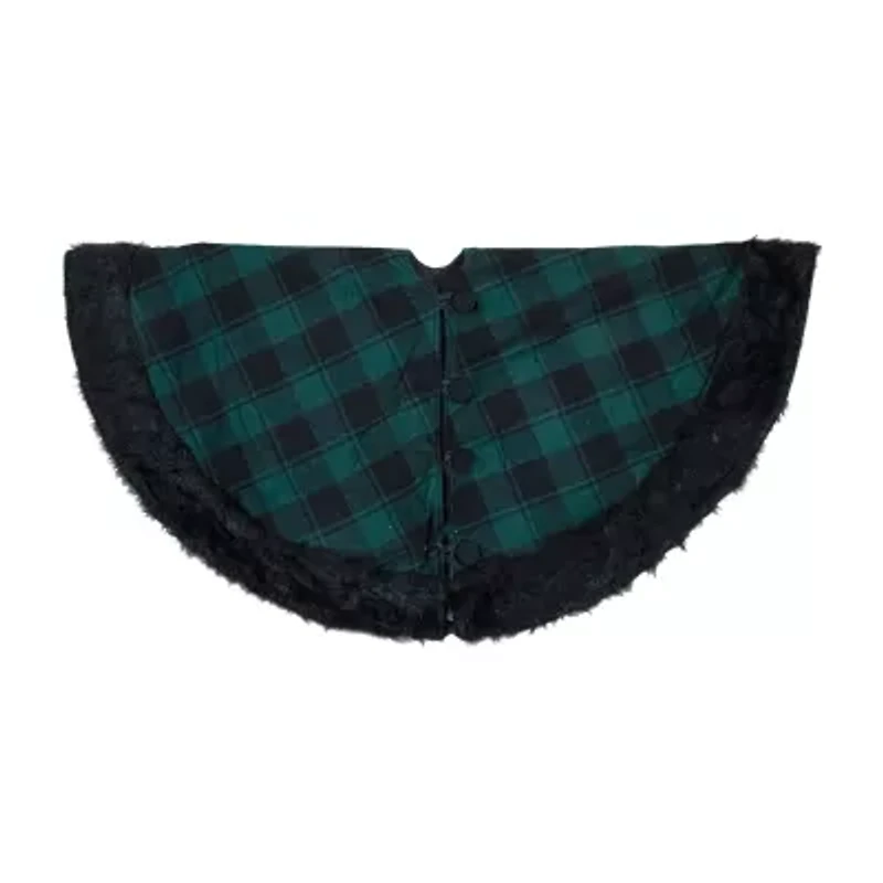 Northlight 48in Green And Black Plaid With Faux Fur Indoor Tree Skirt