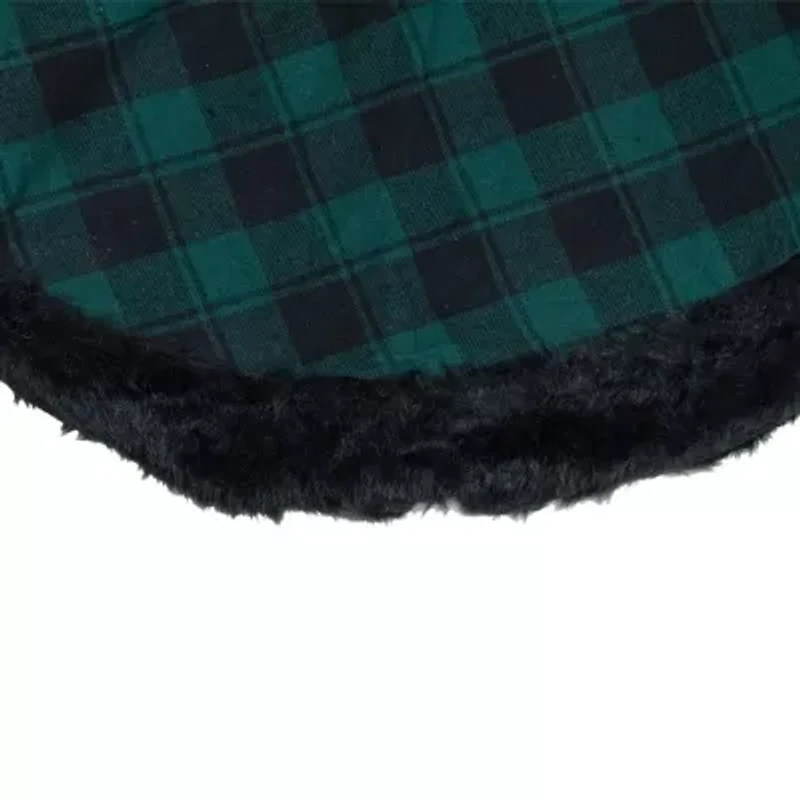 Northlight 48in Green And Black Plaid With Faux Fur Indoor Tree Skirt