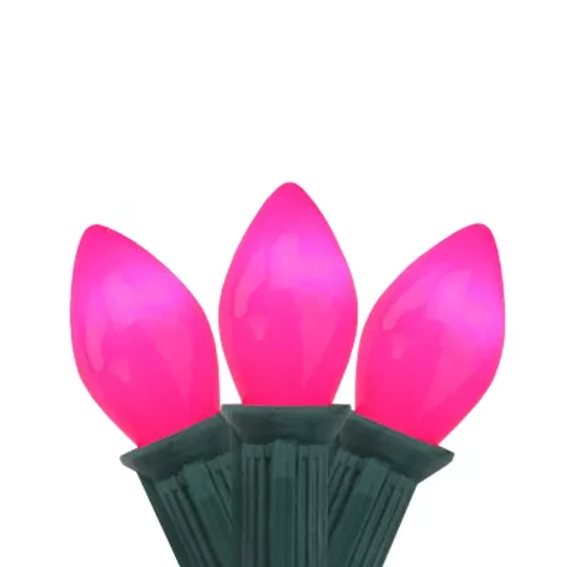 Northlight C7 - Opaque Pink - 24ft Green Wire - 25ct String Lights