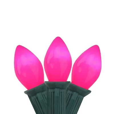 Northlight C7 - Opaque Pink - 24ft Green Wire - 25ct String Lights