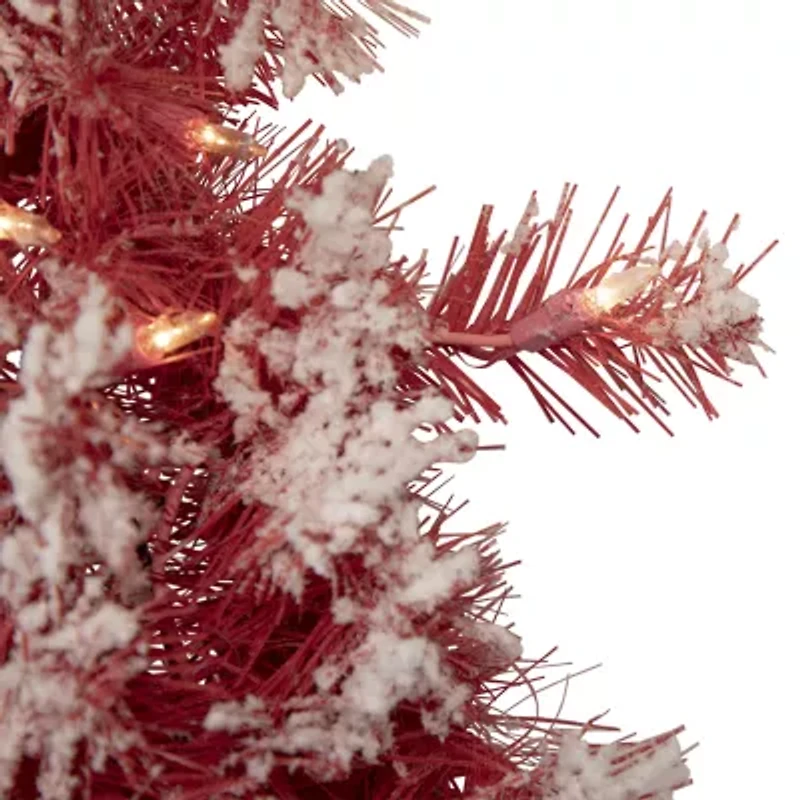 Northlight Pre-Lit Flocked - 24in - Red - Clear Lights Wreath