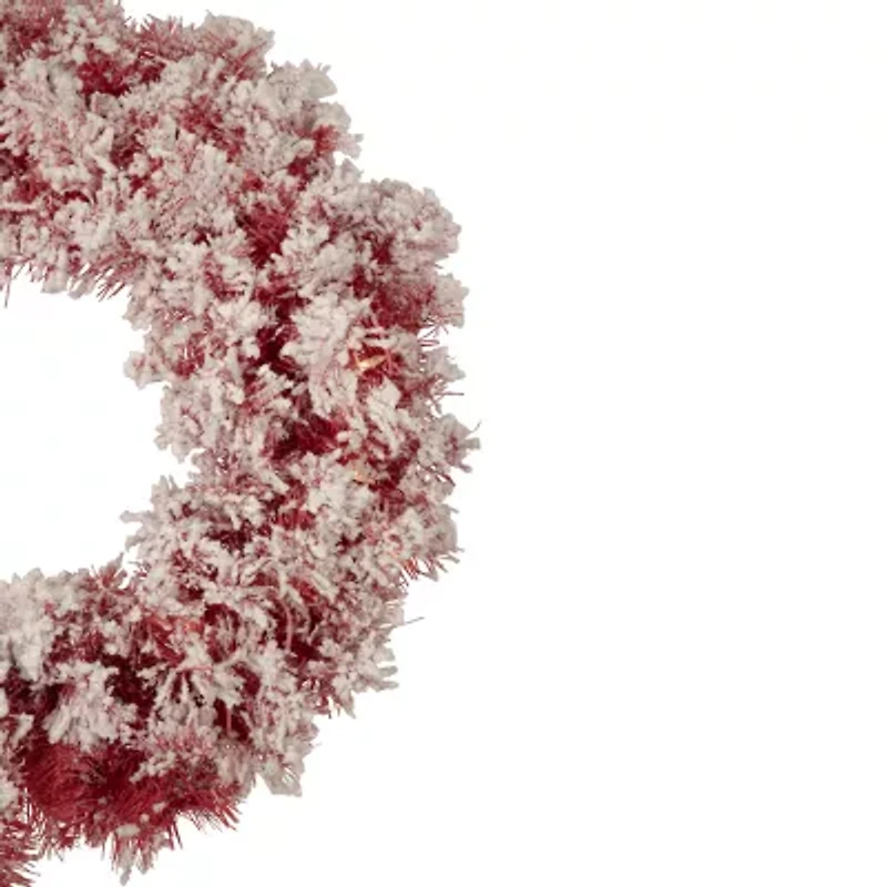 Northlight Pre-Lit Flocked - 24in - Red - Clear Lights Wreath