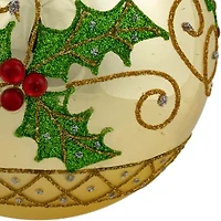 Northlight 4" Glittered Holly And Berries Glass Ball Christmas Ornament