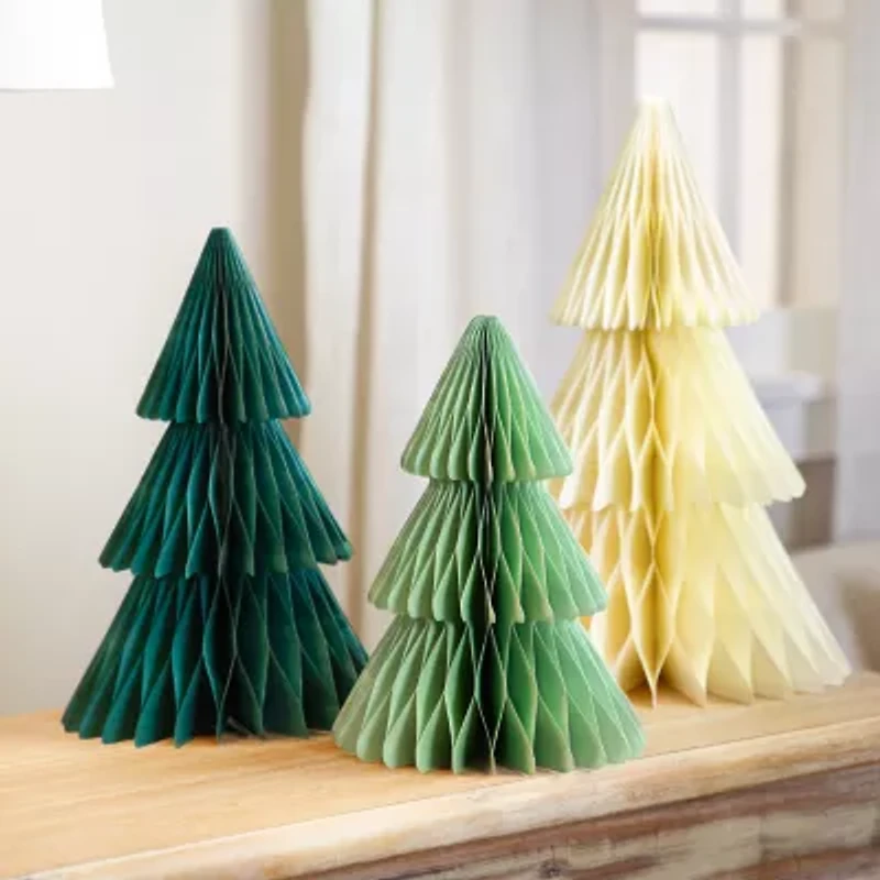 Northlight Accordion Honeycomb Foldable Paper- 15in - Green And Ivory - Set Of 3 1 Foot Christmas Tree